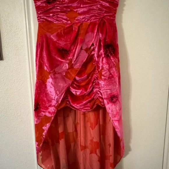 Anthropologie Hutch Strapless Ruched High-Low Dress in Red and Pink - Picture 9 of 14